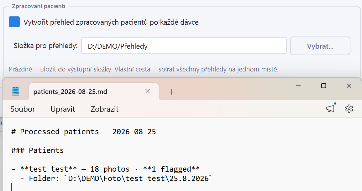 Přehled zpracovaných pacientů po dávce