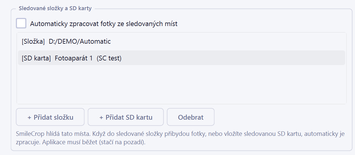 Nastavení → Automatizace, seznam sledovaných míst